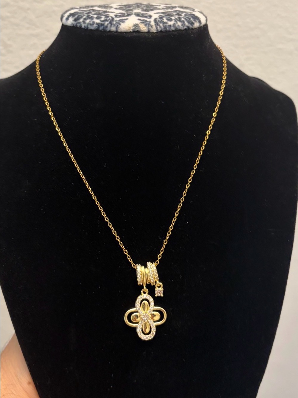 Gold Clover Motif Pendant Necklace with Accent Charms